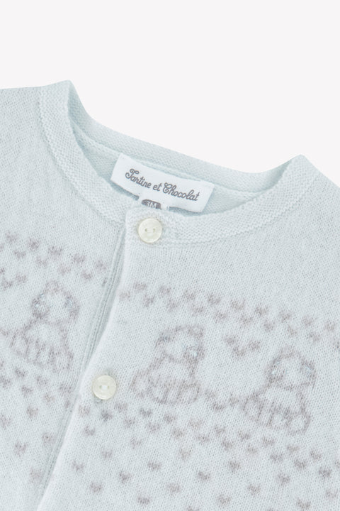 Combinaison longue - Bleu ciel laine col rond broderie - Image principale