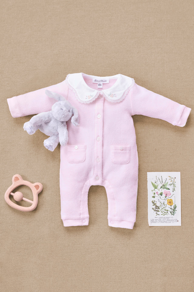 Lange combinatie - Roze katoen peter Pan kraag - Image principale