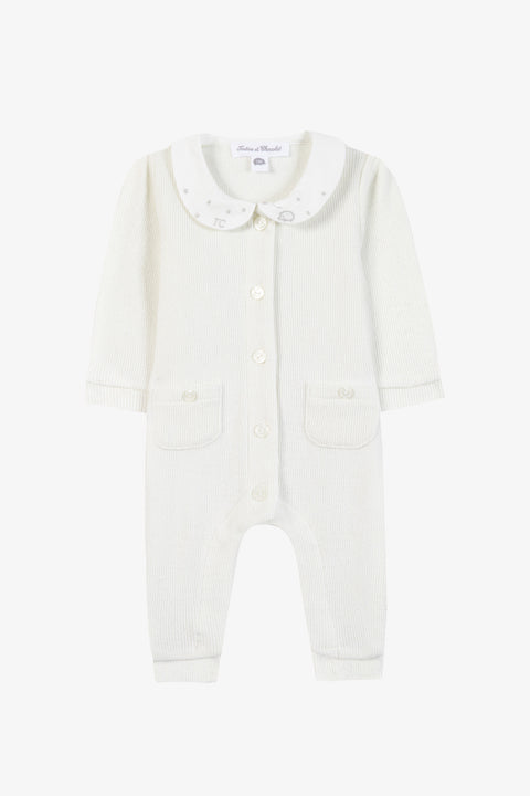 Combinaison longue - Ecru coton col Claudine - Image principale