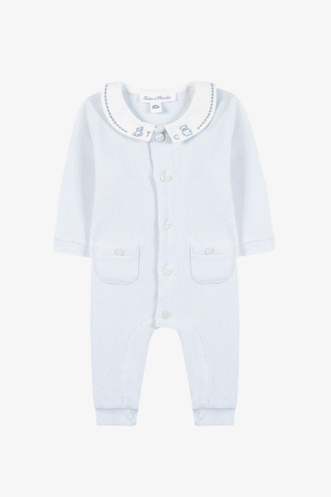 Jumpsuit long - Sky blue cotton Peter pan collar - Image principale