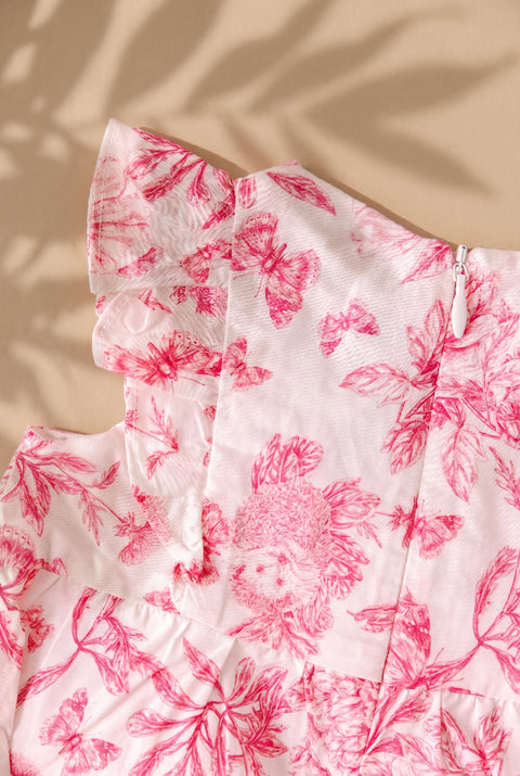Combinaison courte - Rose coton imprimé inspiration toile de jouy - Image principale