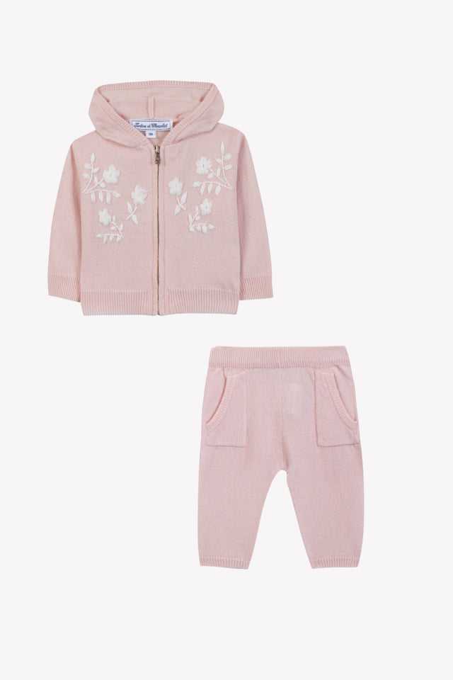 Ensemble Jogging - Rosée laine cachemire broderie - Image principale