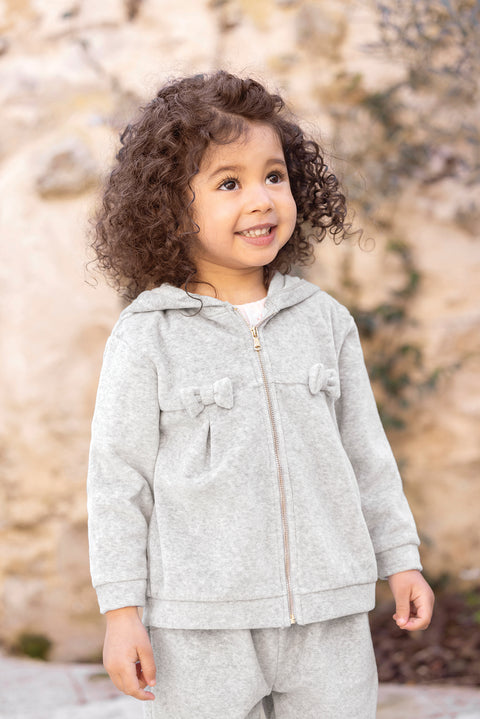 Ensemble Jogging - Gris chiné velours nœuds - Image principale