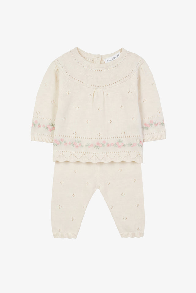 Ensemble long - Ecru coton col rond broderie - Image principale