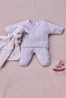 Ensemble long - Gris chiné laine torsadée
