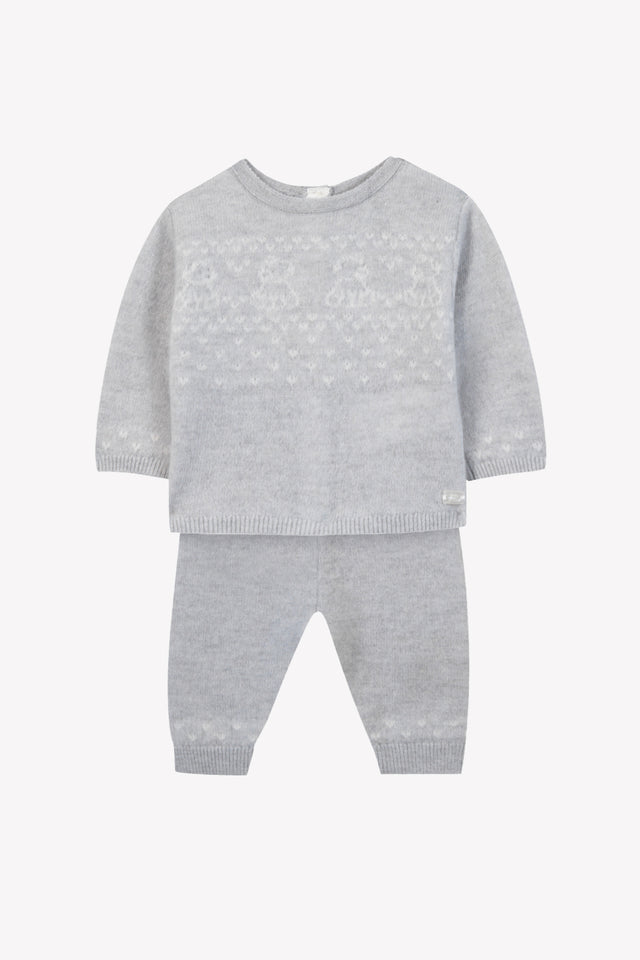 Ensemble long - Gris chiné laine ourson - Image principale