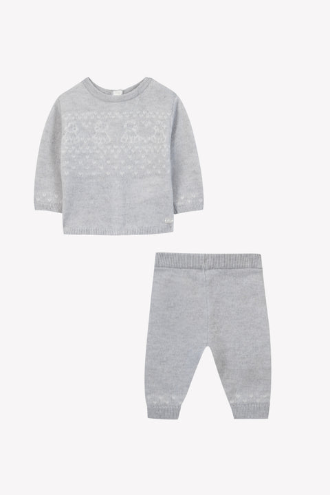 Ensemble long - Gris chiné laine ourson - Image principale