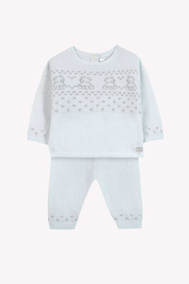 Ensemble long - Bleu ciel laine ourson - Image principale