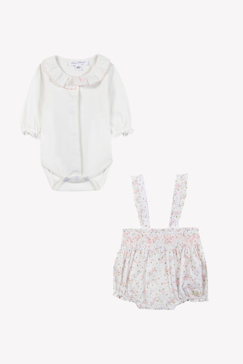 Ensemble court - Coton Ecru smocké fleuri - Image principale