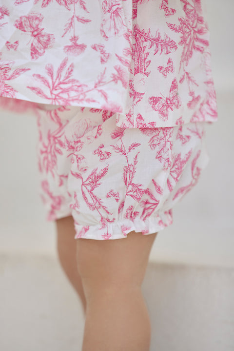 Ensemble court - Rose coton imprimé inspiration toile de jouy - Image principale
