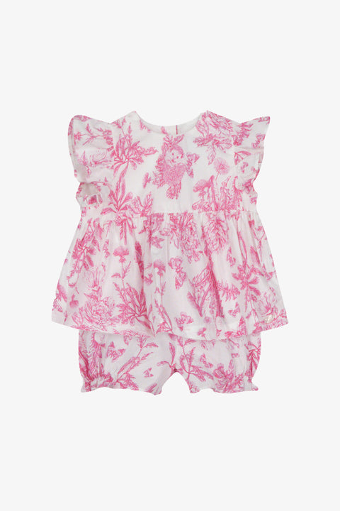 Ensemble court - Rose coton imprimé inspiration toile de jouy - Image principale