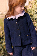 Veste - Marine col claudine tweed boutons dorés