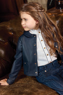 Veste - Marine simili cuir col claudine
