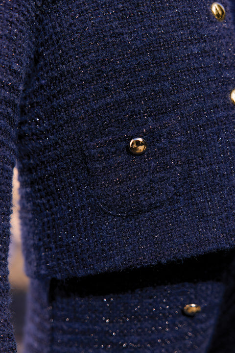 Veste - Marine col claudine tweed boutons dorés - Image principale