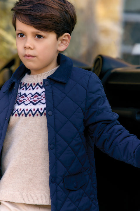 Coat - Navy quilted Pointed collar Ribbed - Image principale