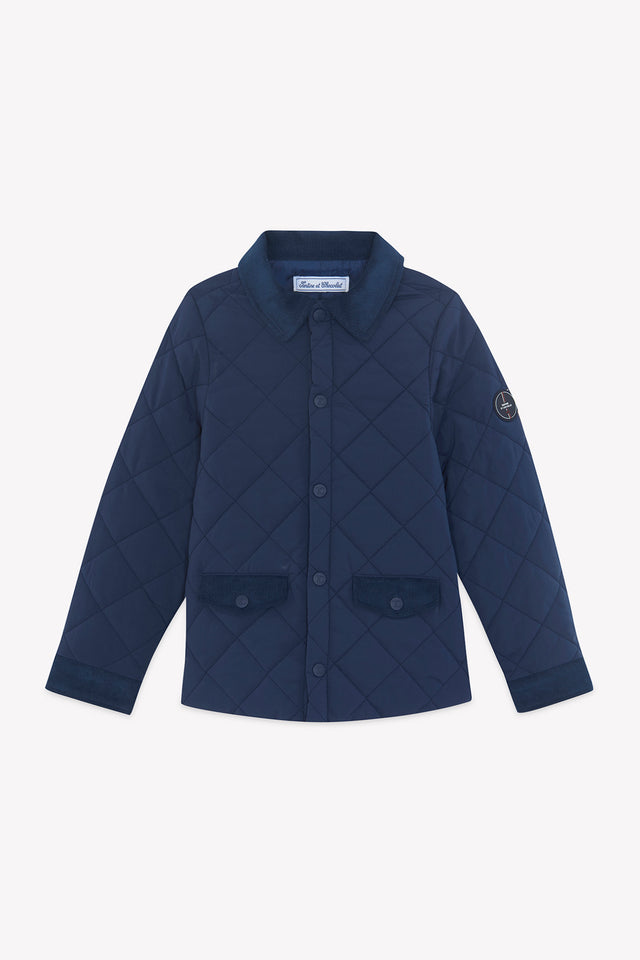 Coat - Navy quilted Pointed collar Ribbed - Image principale