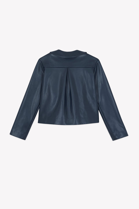 Veste - Marine simili cuir col claudine - Image principale
