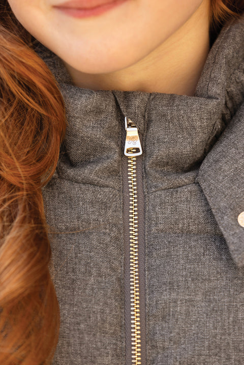 Manteau - Gris chiné capuche nœuds - Image principale