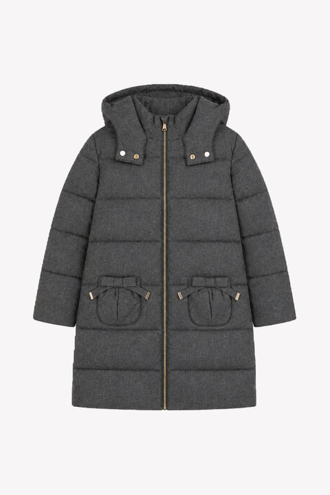 Manteau - Gris chiné capuche nœuds - Image principale