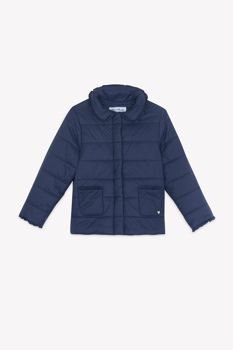 Manteau - Marine col claudine matelassé festonné - Image principale