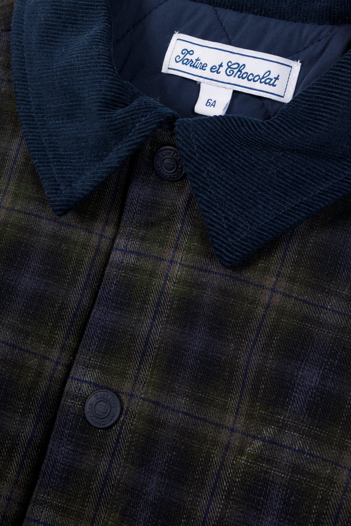 Veste - Marine coton col claudine tartan