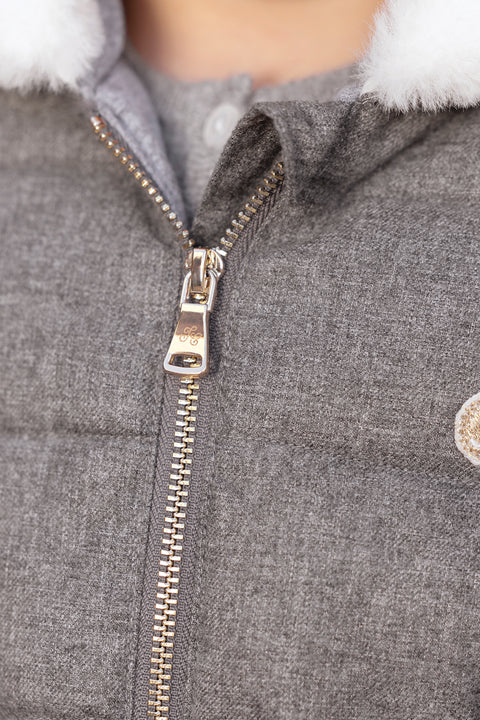 Manteau - Gris chiné capuche imitation fourrure - Image principale