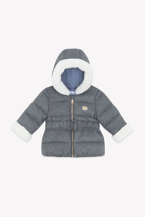 Manteau - Gris chiné capuche imitation fourrure - Image principale