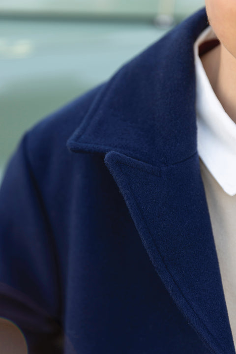 Manteau - Marine laine col châle - Image principale