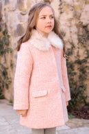 Manteau - Rosée laine tweed col imitation fourrure