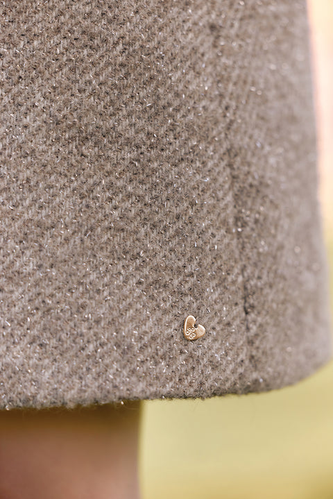 Manteau - Beige moyen tweed col imitation fourrure - Image principale