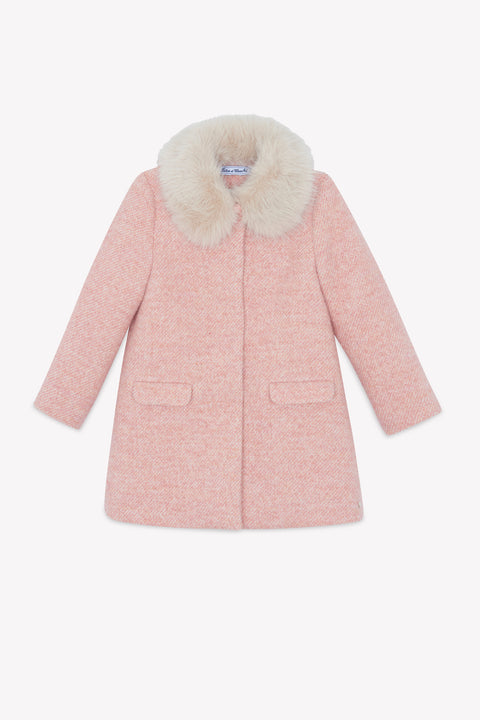 Mantel - Rosé Wolle Tweed Kragen Pelzimitat - Image principale