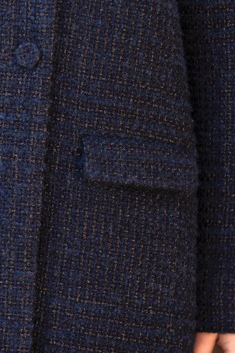 Mantel - Marineblau Tweed Peter-Pan-Kragen - Image principale