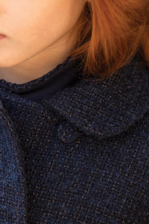 Manteau - Marine tweed col claudine - Image principale
