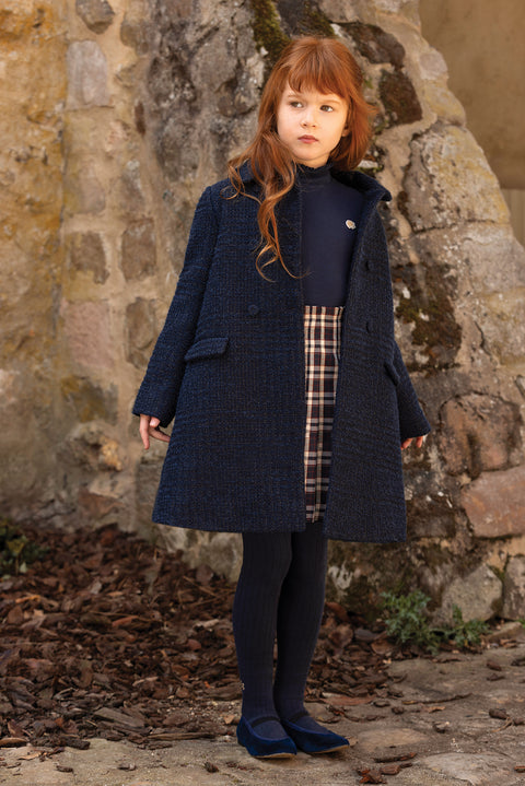 Manteau - Marine tweed col claudine - Image principale