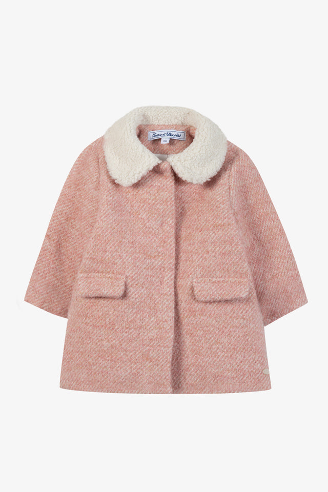 Manteau - Rosée laine col imitation fourrure - Image principale