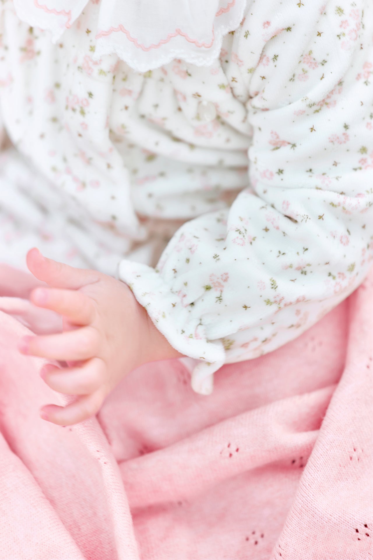 Pyjama - Ecru coton col volanté fleurs