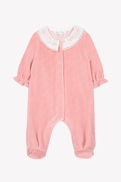 Pijama - Rosa Terciopelo Cuello con volantes - Image principale