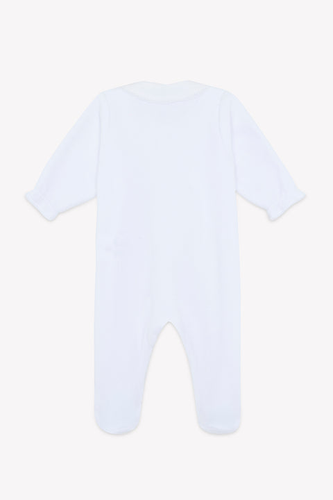 Pyjama - Blanc coton col Claudine dentelle fine - Image principale