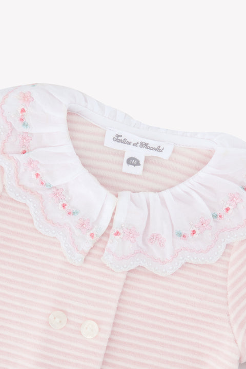 Pyjama - Rose pâle velours rayures col volanté - Image principale