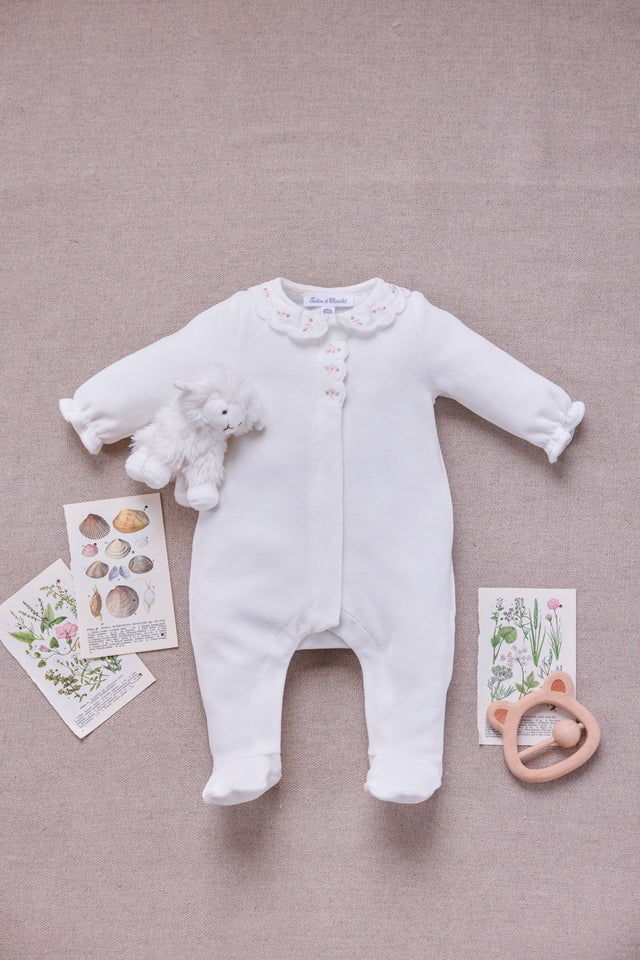 Pijama - Marfil pálido Terciopelo Cuello Peter Pan Festoneado - Image principale