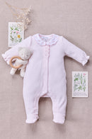 Pyjama - Rose velours col Claudine festonné
