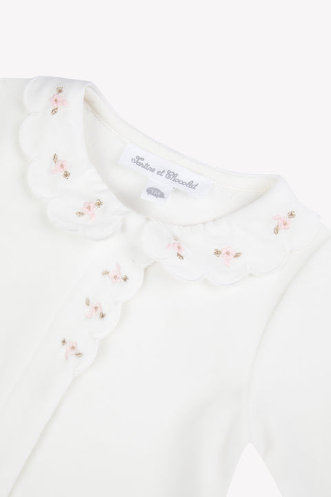 Pyjama - Rose pâle velours col Claudine festonné - Image principale