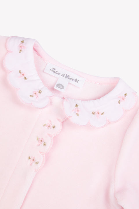 Pyjama - Ecru velours col Claudine festonné - Image principale