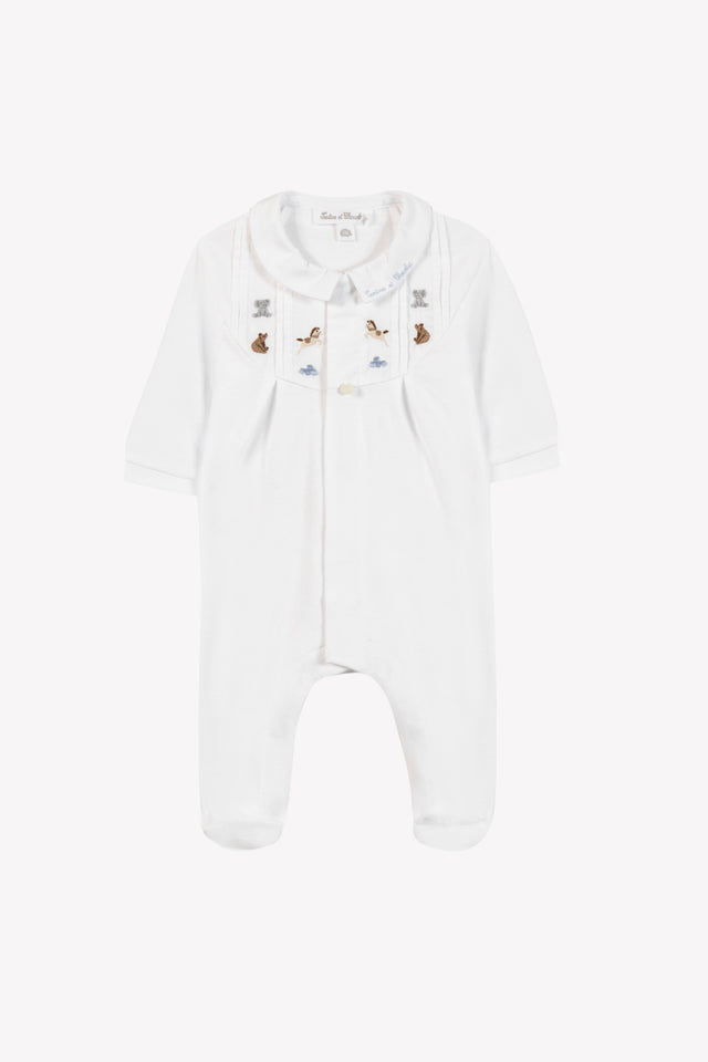 Pyjama - Blanc coton col Claudine animaux - Image principale