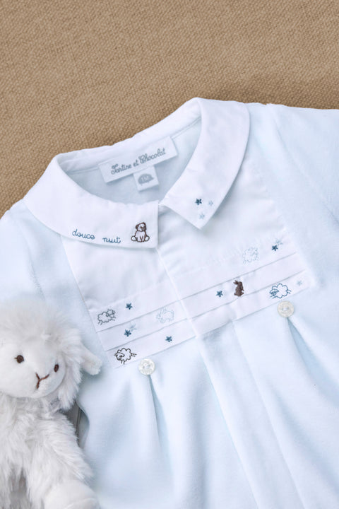 Pajamas - Sky blue Velvet Embroidered - Image principale