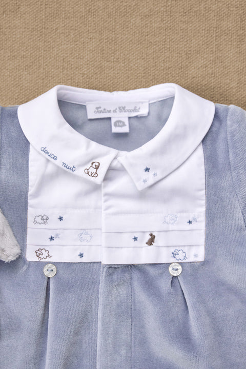Pyjama - Bleu orage velours brodé - Image principale