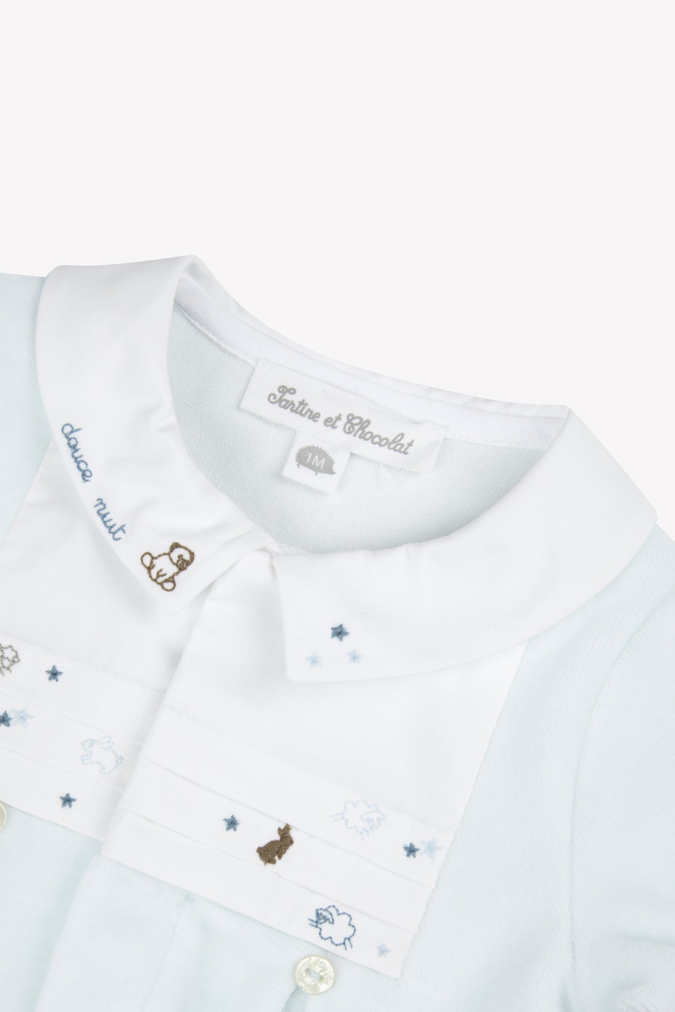 Pajamas - Sky blue Velvet Embroidered