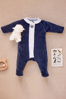 Pyjama - Marine velours col Claudine