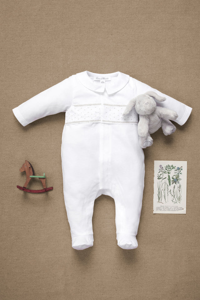 Pajamas - White cotton Pointed collar Embrodery - Image principale