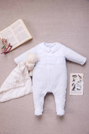 Pyjama - Bleu ciel coton col pointu broderie